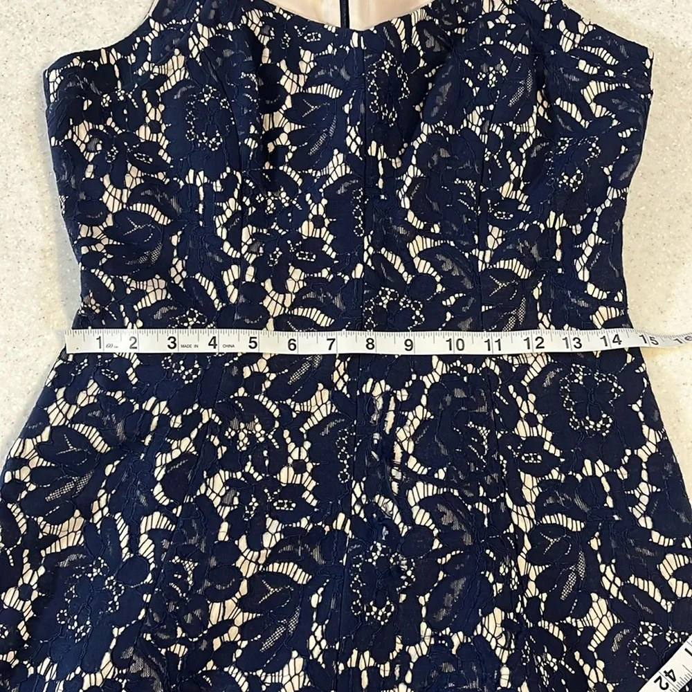Roz & Ali Navy Blue/Cream Lace Dress ~ Size 4 - Picture 8 of 8